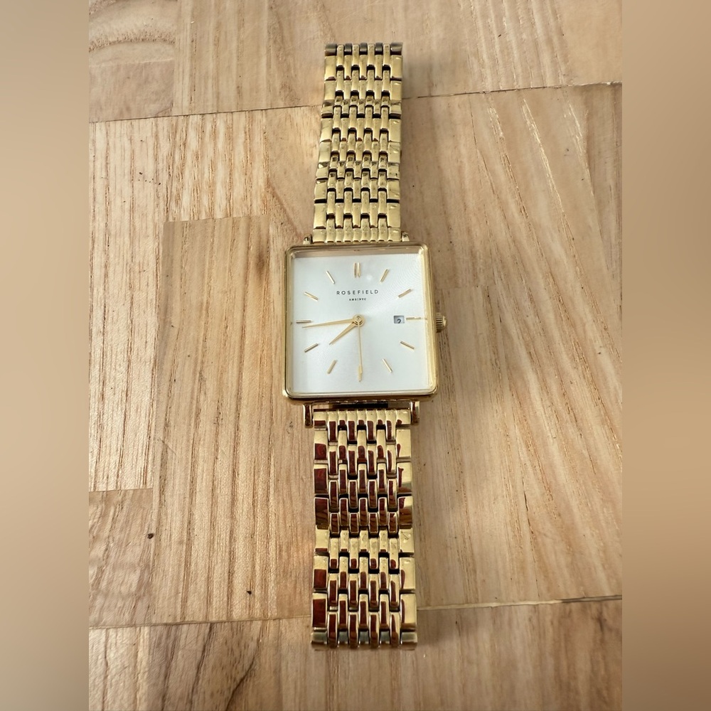 Rosefield ladies rectangular gold tone watch NEW BATTERY - Picture 4 of 11